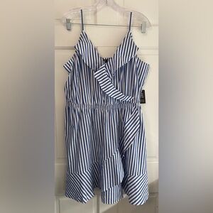 Express‎ Blue & White Striped Ruffle Wrap Spaghetti Strap Cotton Dress NWT XL M